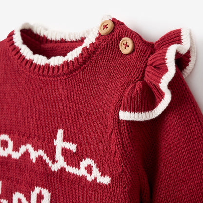 Red Santa Baby Ruffle Sleeve Sweater & Bloomer Set