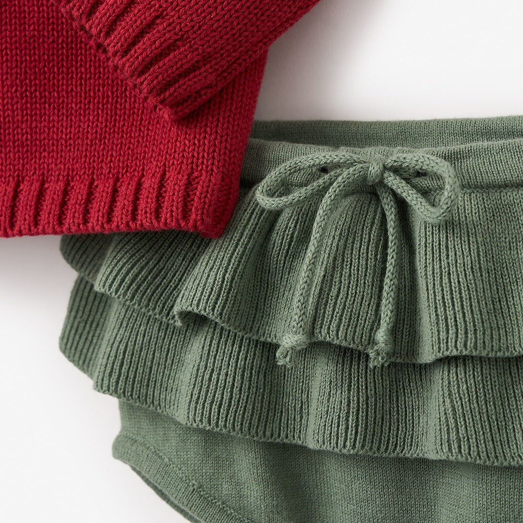 Red Santa Baby Ruffle Sleeve Sweater & Bloomer Set – Elegant Baby