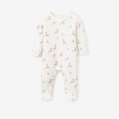 Reindeer Printed Organic Cotton Footed Jumpsuit