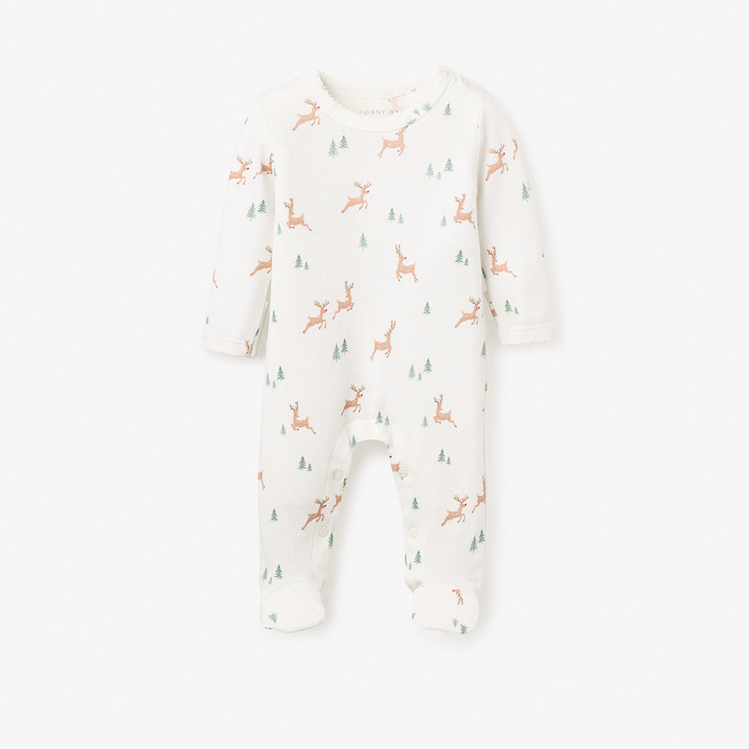 Reindeer Printed Organic Cotton Footed Jumpsuit