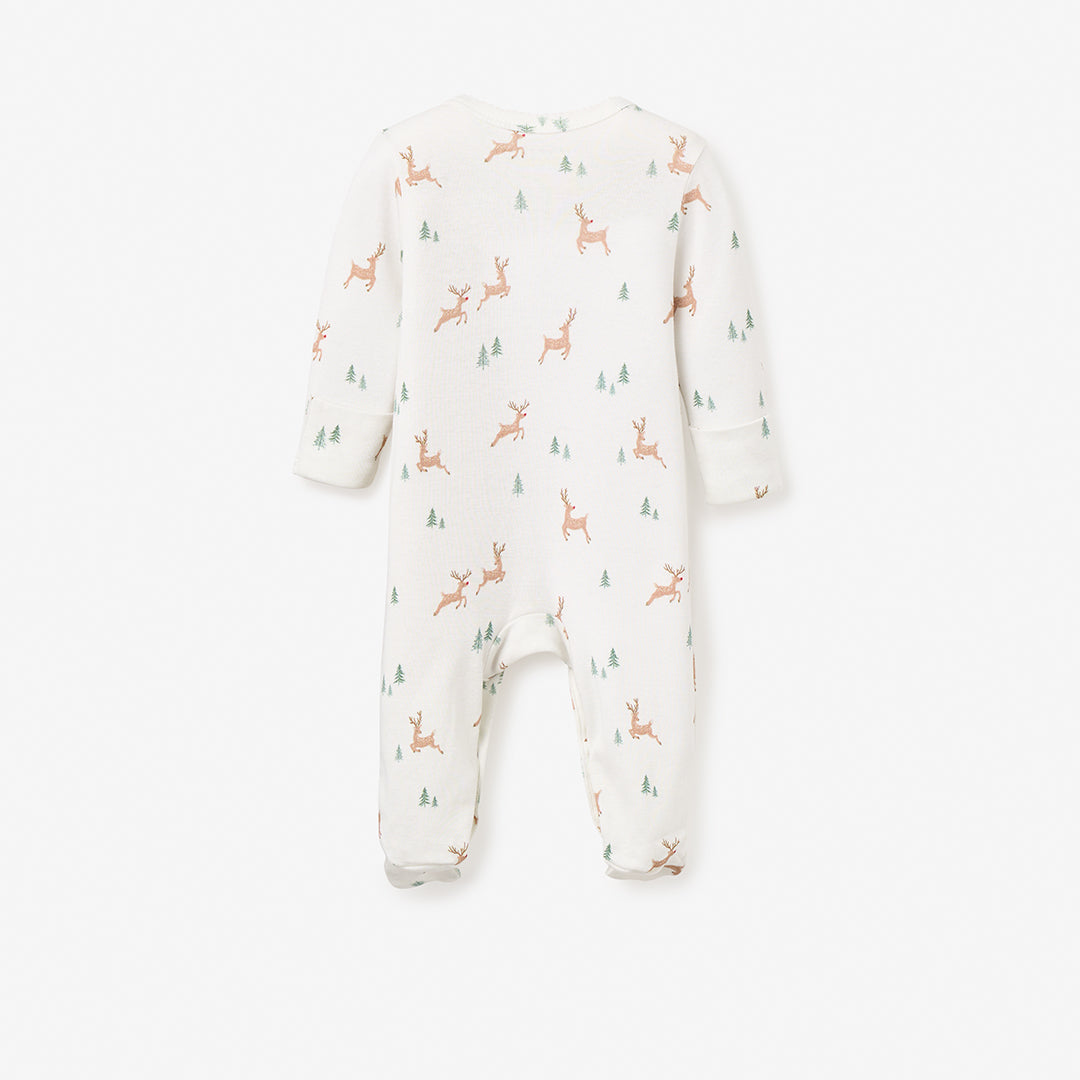 Reindeer Printed Organic Cotton Footed Jumpsuit