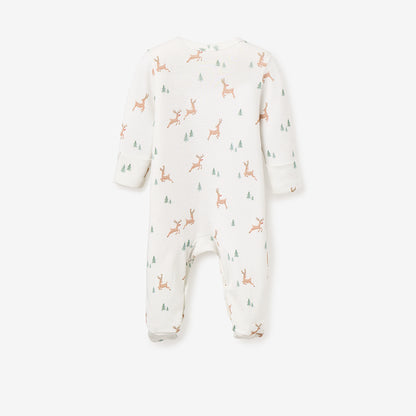 Reindeer Printed Organic Cotton Footed Jumpsuit