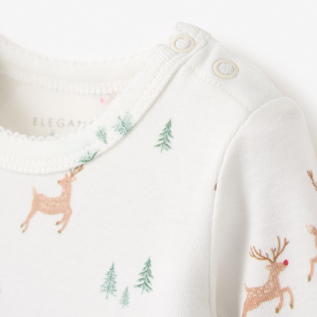 Reindeer Printed Organic Cotton Footed Jumpsuit