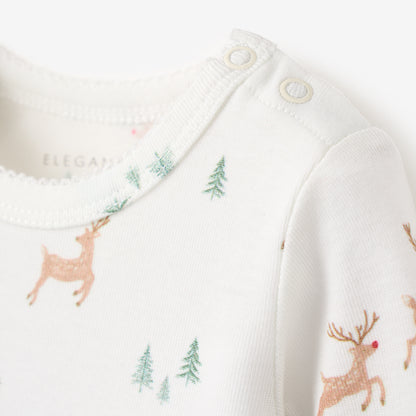 Reindeer Printed Organic Cotton Footed Jumpsuit